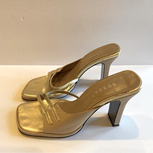 Guess Square Toe Gold Strappy Heel Sandal - Picture 9 of 11